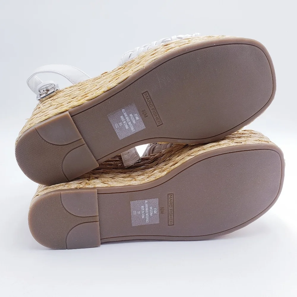 Marc Fisher Godina‎ Wedge Platform Espadrille Sandal White 4.5
